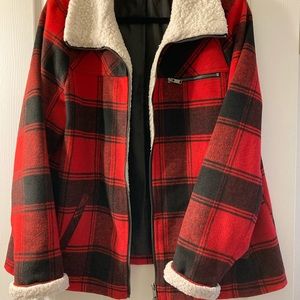 Red black Plaid & fleece winter coat from Maurices